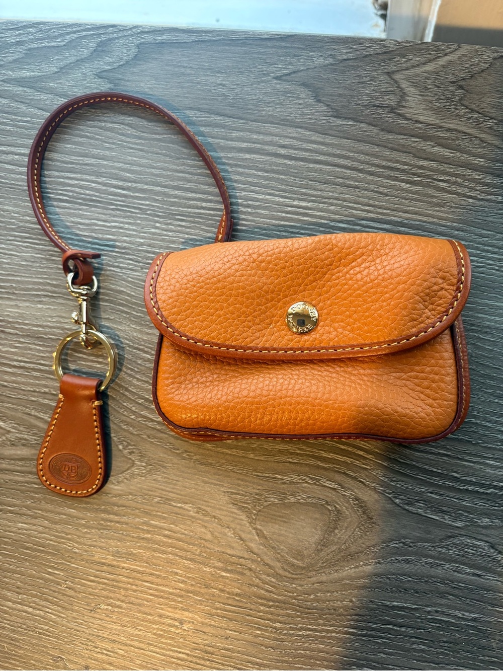 Vintage Dooney & Bourke Camel Pebble Leather Small Coin Purse & Key Fob Set